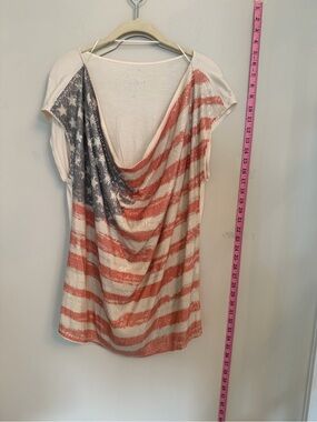 INC International Concepts Sequin Flag Draped Cowl Neck Top - Cream, Red, Blue